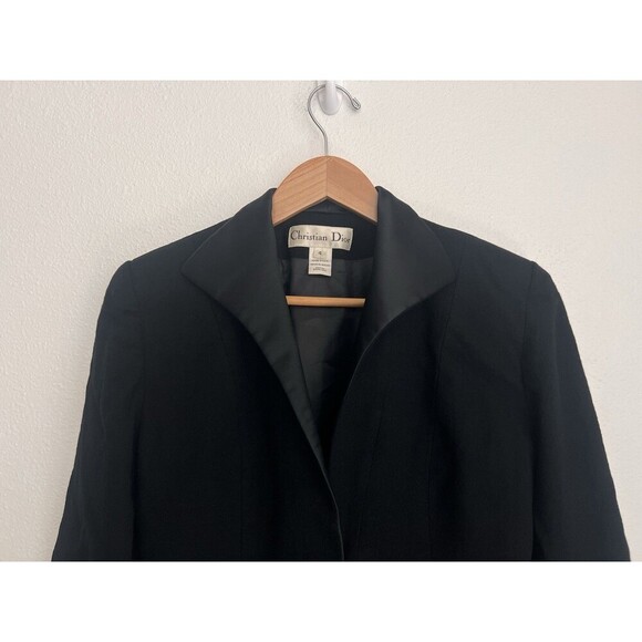 Vintage 1980's Christian Dior Black Wool Single Button Down Blazer Jacket Size 4 - Picture 2 of 10